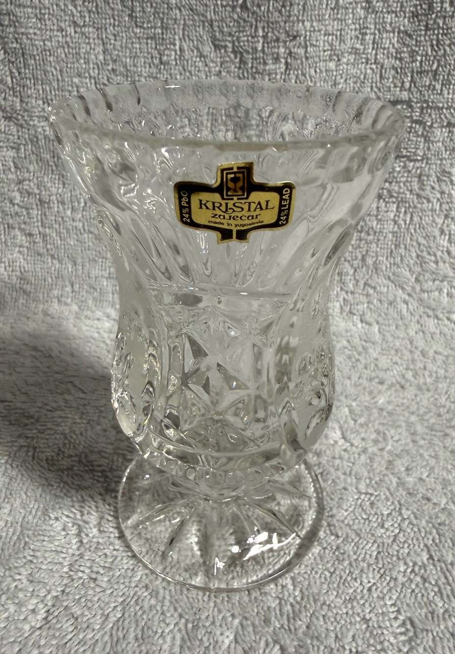 Kristal Zajecar Footed Cut Lead Crystal Bud Vase